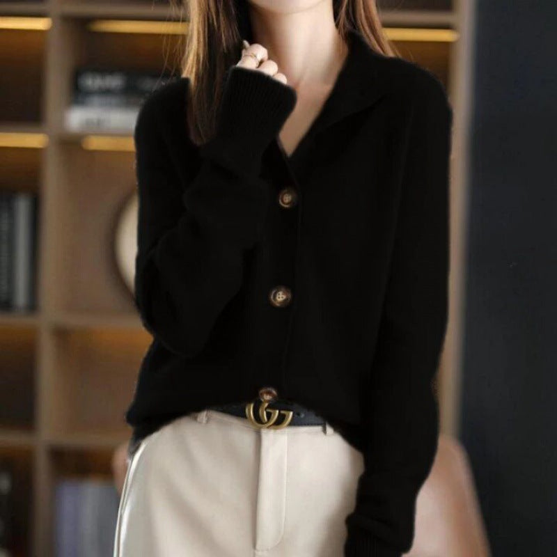 Cardigan Tricoté à Col Montant Rétro pour Femme