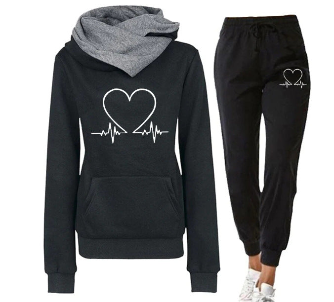 Ensemble Sportif avec Imprimé Cœur et Capuche
