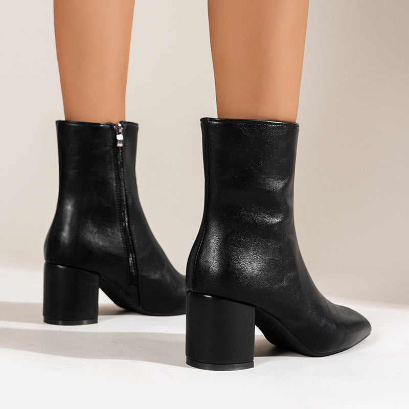 Bottes Élégantes à Bout Pointu et Talon Épais
