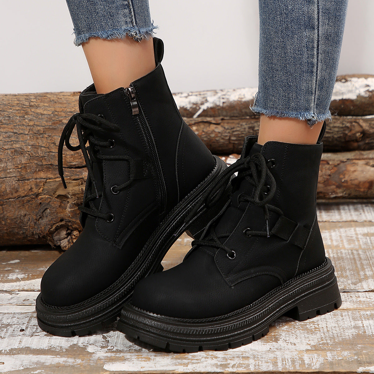 Bottines à Lacets à Talon Carré pour Femme