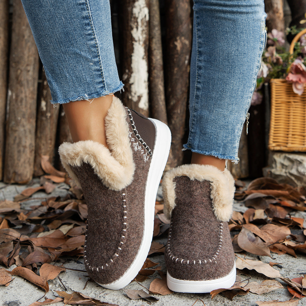 Chaussures en Coton Doublées Polaire pour Taille Plus
