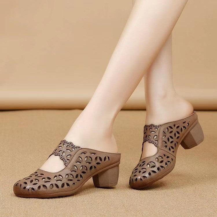 Sabots Femme Rétro en Cuir PU, Bout Rond, Slip-on