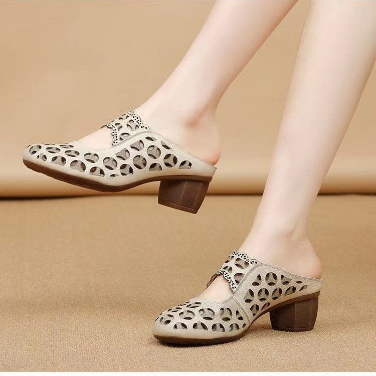 Sabots Femme Rétro en Cuir PU, Bout Rond, Slip-on