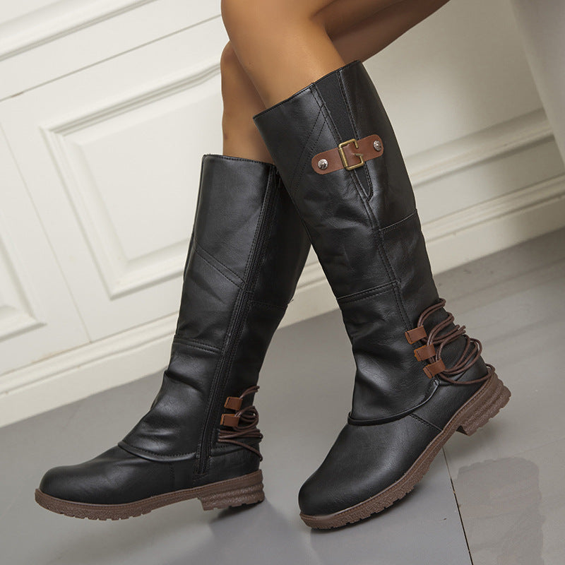 Bottes Hautes à Talon Carré et Bout Rond