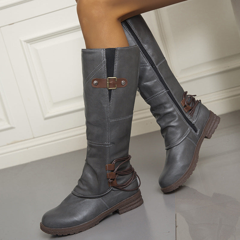 Bottes Hautes à Talon Carré et Bout Rond