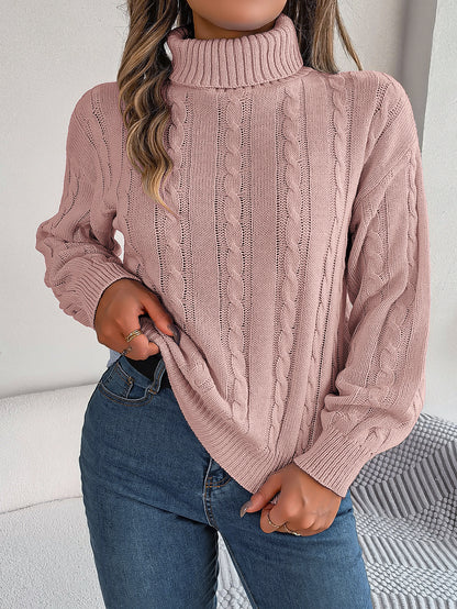 Pull col roulé uni à manches longues – Élégance et confort