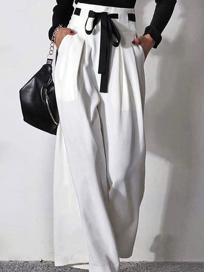 Pantalon Large Taille Haute à Plis