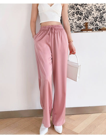 Pantalon Large en Soie Glacée à Imprimé Chic