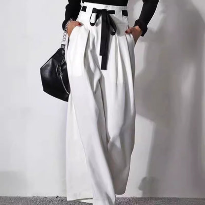 Pantalon Large Taille Haute à Plis