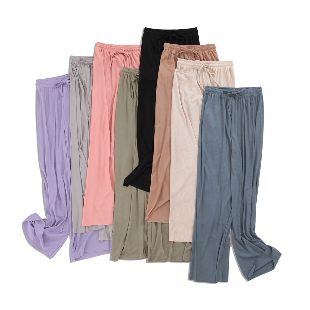 Pantalon Large en Soie Glacée, Culotte 9/10 Femme