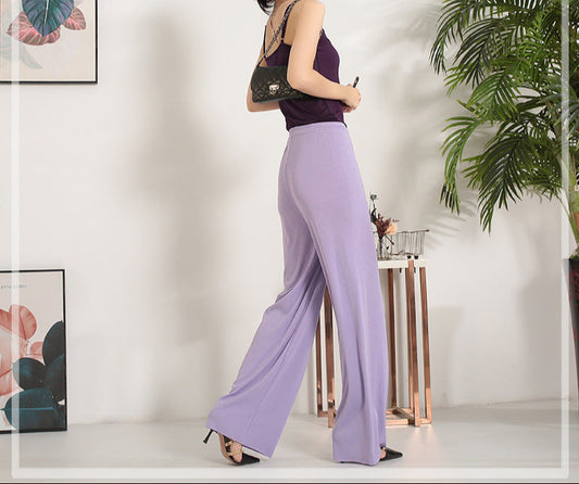 Pantalon Large en Soie Glacée, Culotte 9/10 Femme