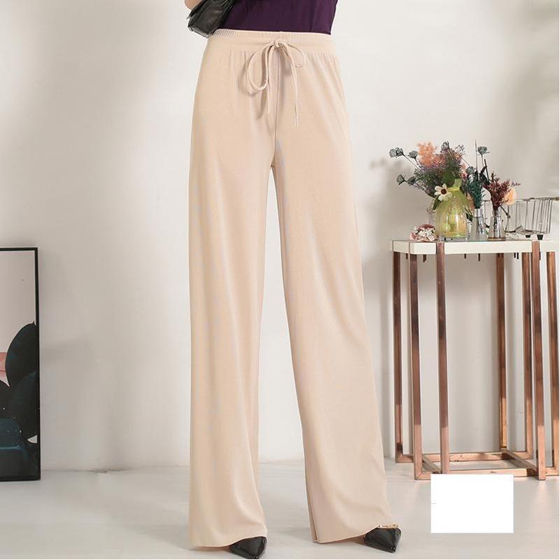 Pantalon Large en Soie Glacée, Culotte 9/10 Femme