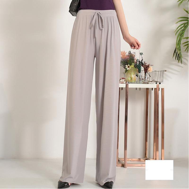 Pantalon Large en Soie Glacée, Culotte 9/10 Femme