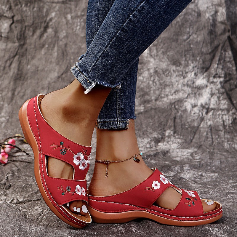 Sandales Fleur à Talon Compensé Grande Taille