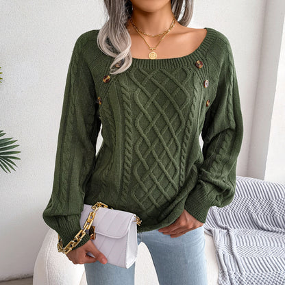 Léna Douceur Élégante - Pull Tricot à Col Carré
