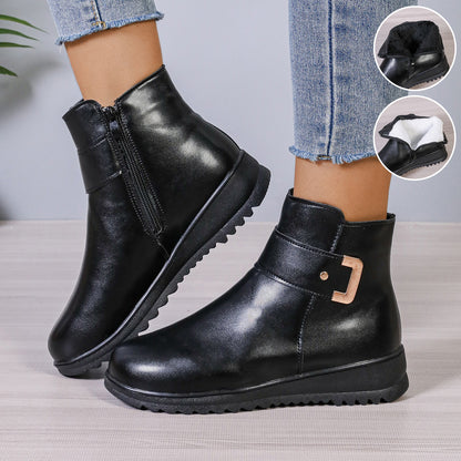 Bottines Hiver à Fermeture Éclair et Cuir PU