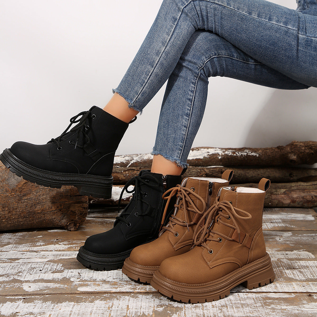 Bottines à Lacets à Talon Carré pour Femme