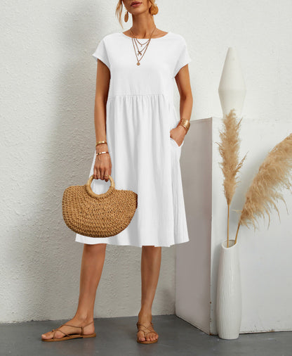 Robe en Coton à Col Rond et Jupe A-Line pour Femme