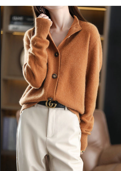 Cardigan Tricoté à Col Montant Rétro pour Femme