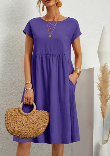 Robe en Coton à Col Rond et Jupe A-Line pour Femme