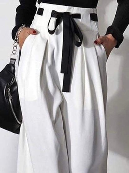 Pantalon Large Taille Haute à Plis