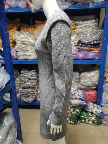 Robe Pull Sexy à Col Rond et Manches Longues pour Femme