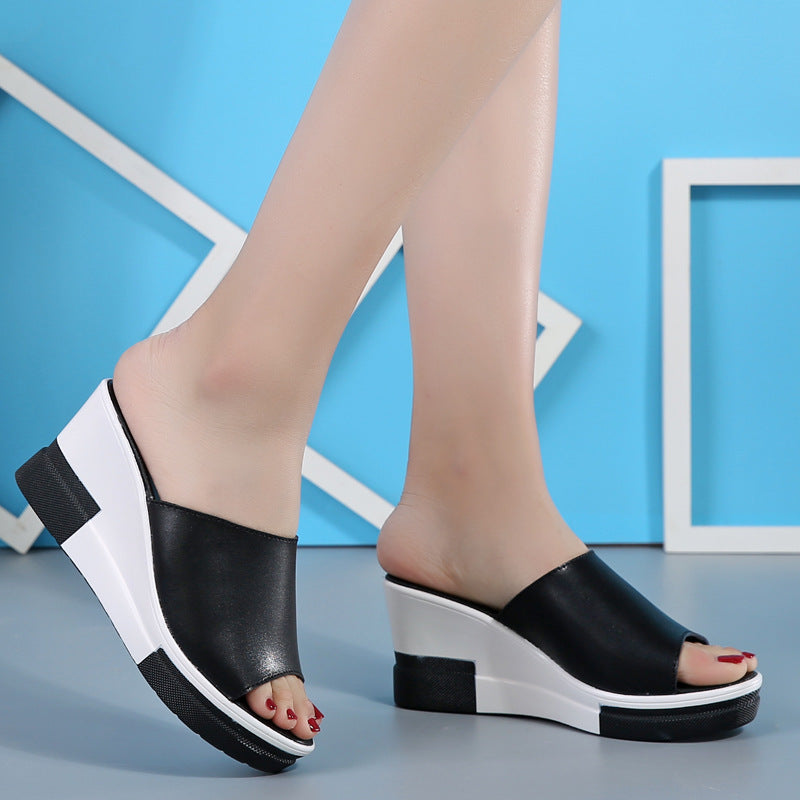 Mules en Cuir avec Semelle Compensée Confort & Élégance
