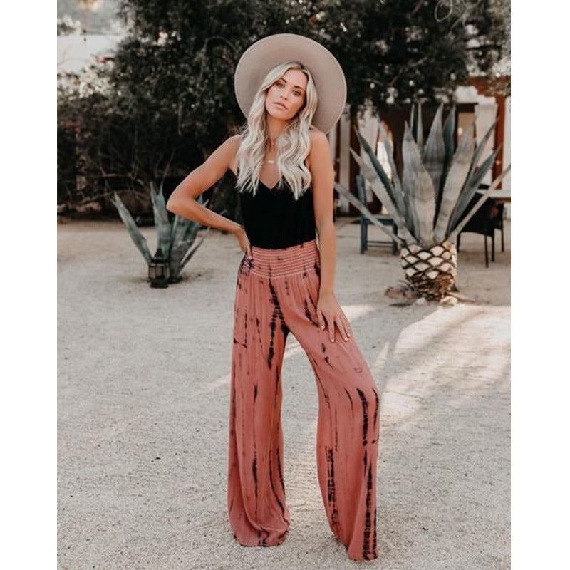 Pantalon Large Taille Haute à Imprimé Élégant