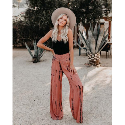 Pantalon Large Taille Haute à Imprimé Élégant