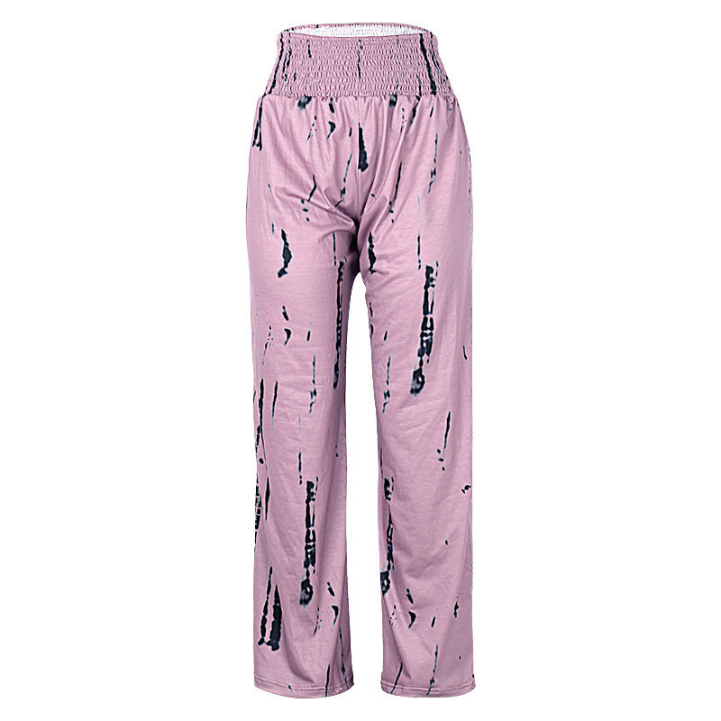 Pantalon Large Taille Haute à Imprimé Élégant