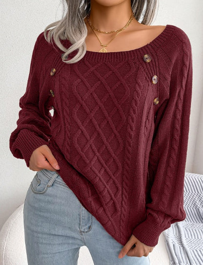 Léna Douceur Élégante - Pull Tricot à Col Carré