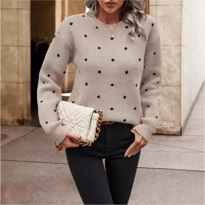 Pull Jacquard à Pois avec Col Rond Élégant