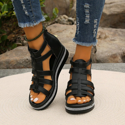 Sandales Compensées Femme avec Strass Brillants