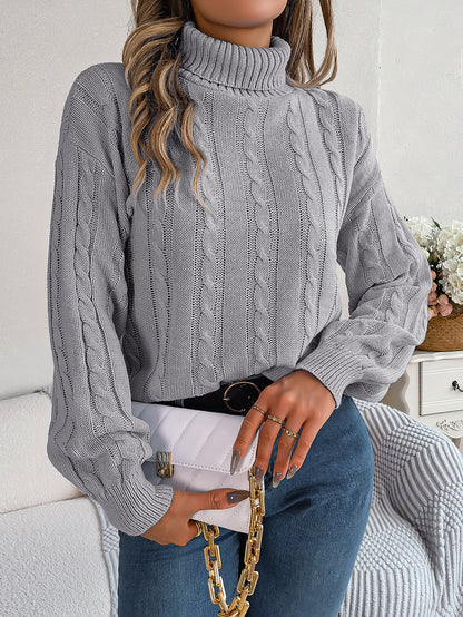 Pull col roulé uni à manches longues – Élégance et confort