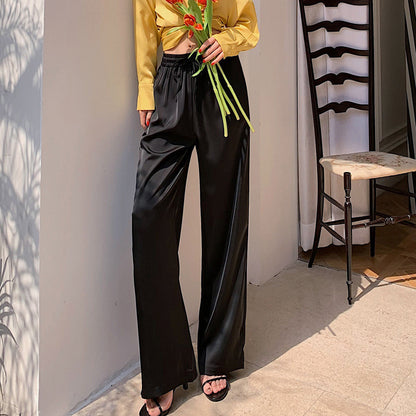 Pantalon Large en Soie Glacée à Imprimé Chic
