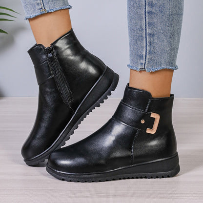 Bottines Hiver à Fermeture Éclair et Cuir PU