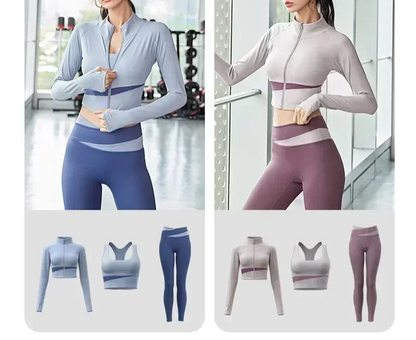 Best Ensemble 3 Pièces Patchwork – Veste, Brassière et Legging