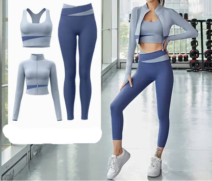 Best Ensemble 3 Pièces Patchwork – Veste, Brassière et Legging