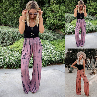 Pantalon Large Taille Haute à Imprimé Élégant