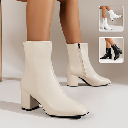 Bottes Élégantes à Bout Pointu et Talon Épais