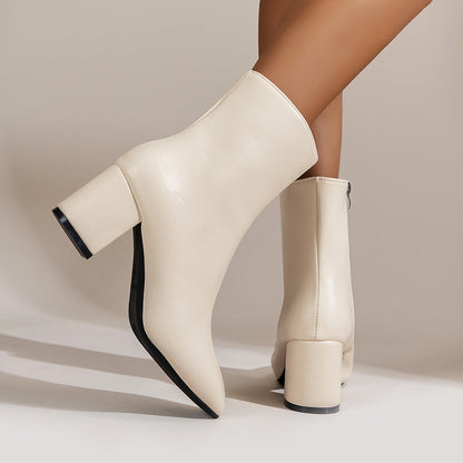 Bottes Élégantes à Bout Pointu et Talon Épais