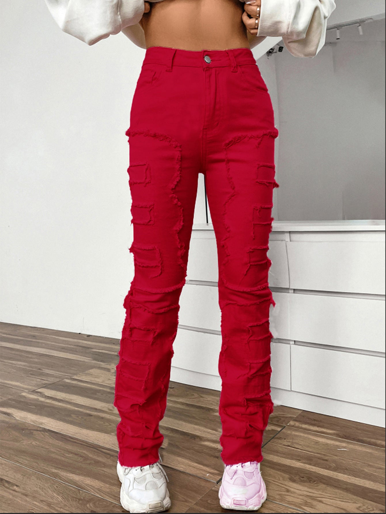 Jean Femme Coupe Droite Brodé