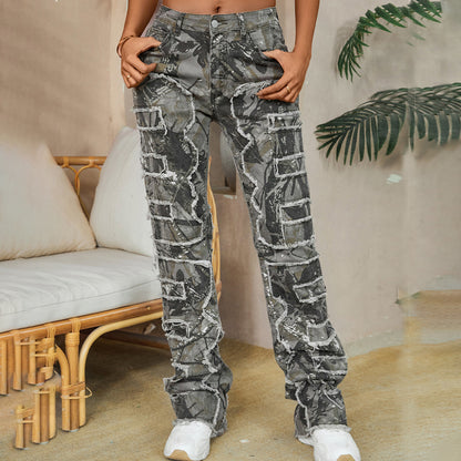 Jean Femme Coupe Droite Brodé