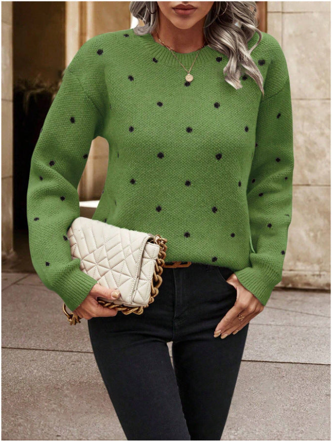 Pull Jacquard à Pois avec Col Rond Élégant