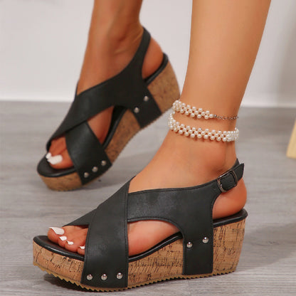 Sandales Compensées à Rivets pour un Look Audacieux