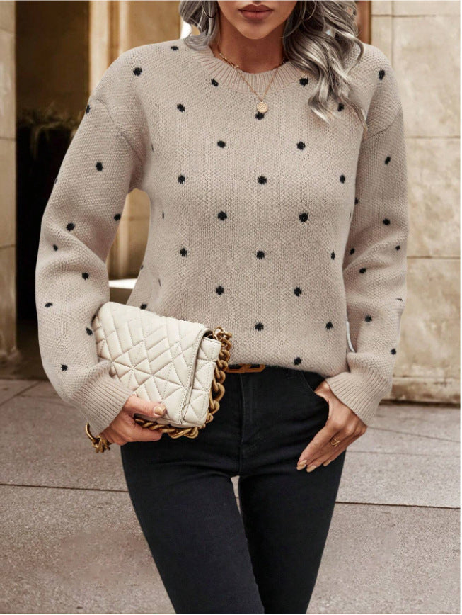 Pull Jacquard à Pois avec Col Rond Élégant