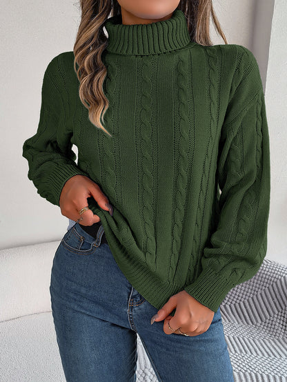 Pull col roulé uni à manches longues – Élégance et confort