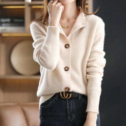 Cardigan Tricoté à Col Montant Rétro pour Femme